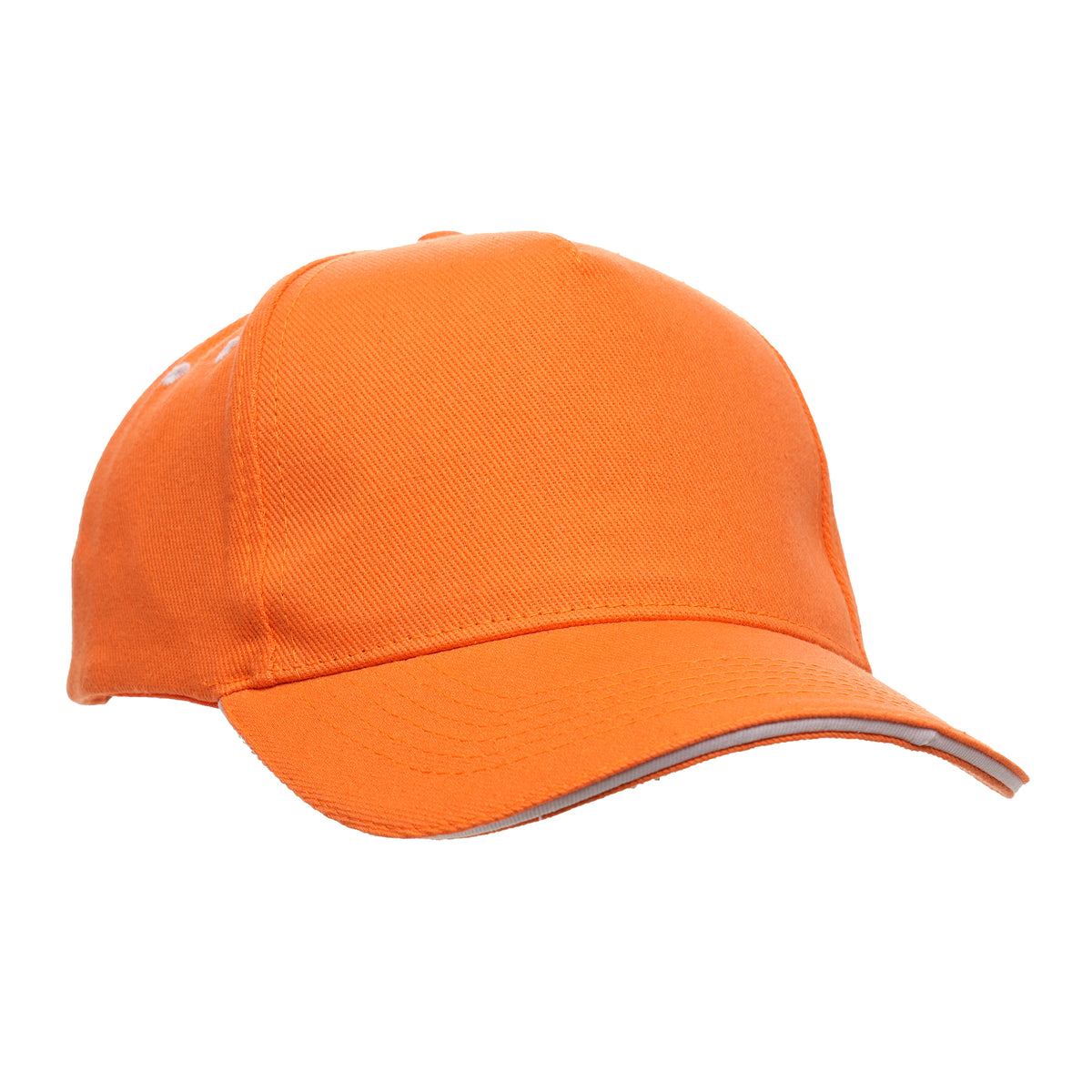 Branded Cotton 5 Panel Cap with White Sandwich Peak in Orange