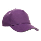 Branded Cotton 5 Panel Cap with White Sandwich Peak in Purple