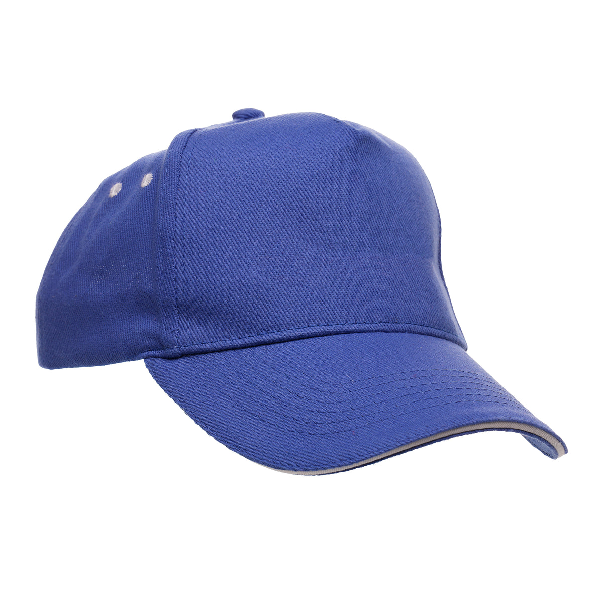 Branded Cotton 5 Panel Cap with White Sandwich Peak in Royal Blue