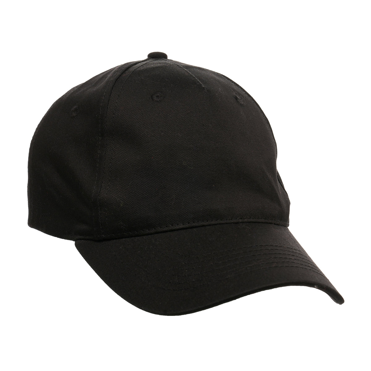 Branded Organic Cotton 5 Panel Cap with Curved Peak in Black