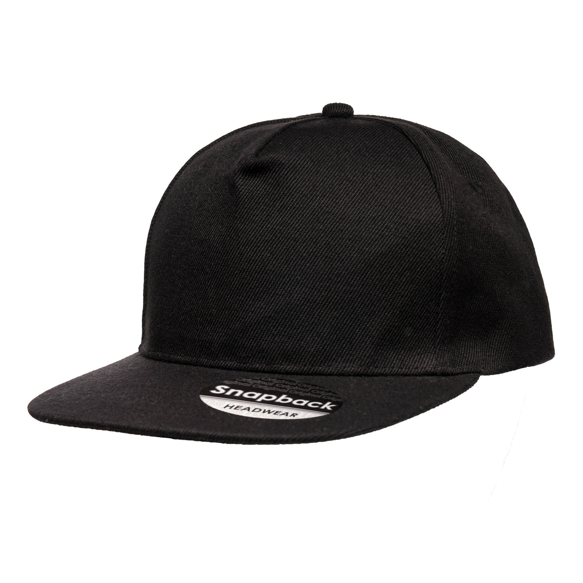 Branded Polyester Snapback Cap with Flat Peak in Black