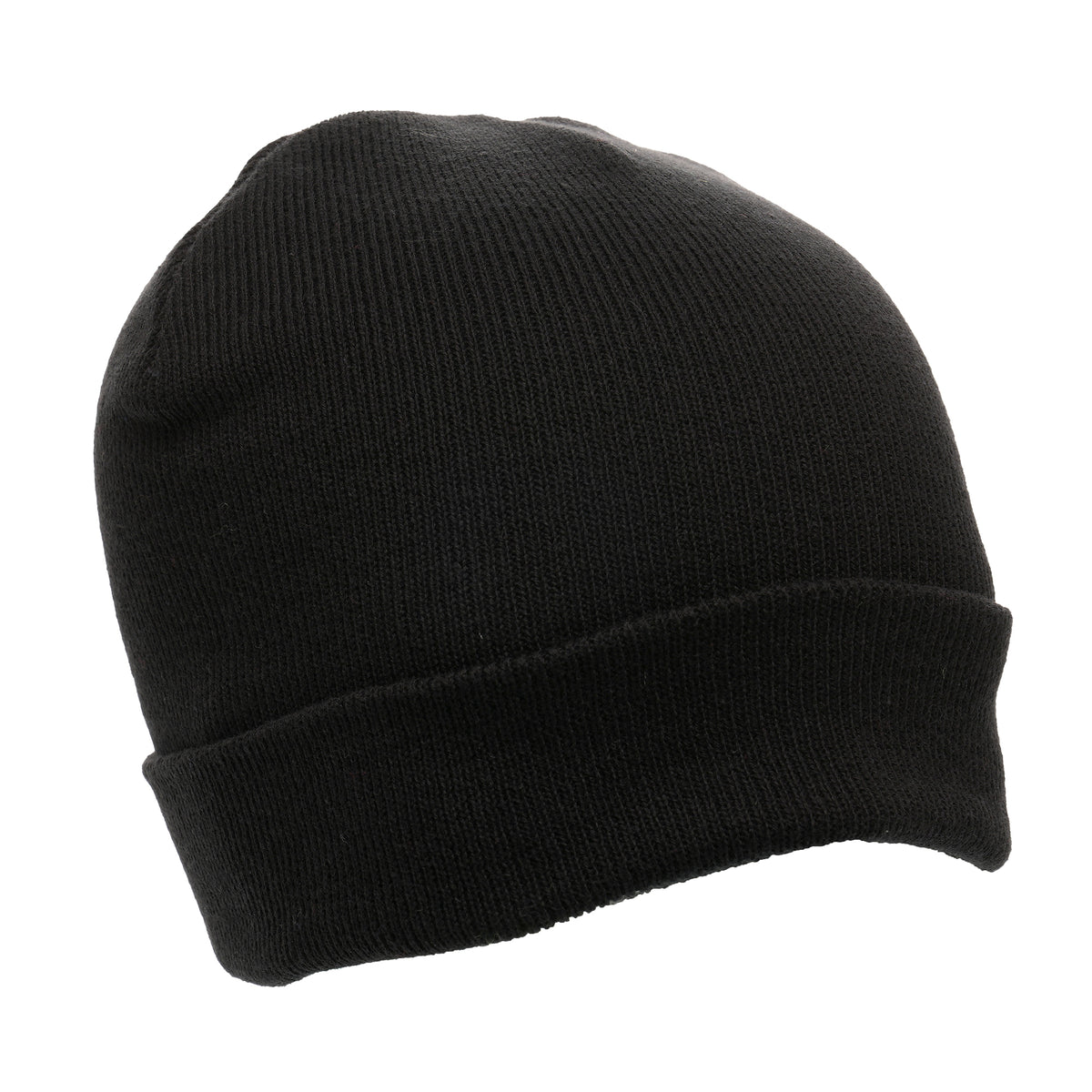 Branded Organic Cotton Double Knit Beanie Hat in Black