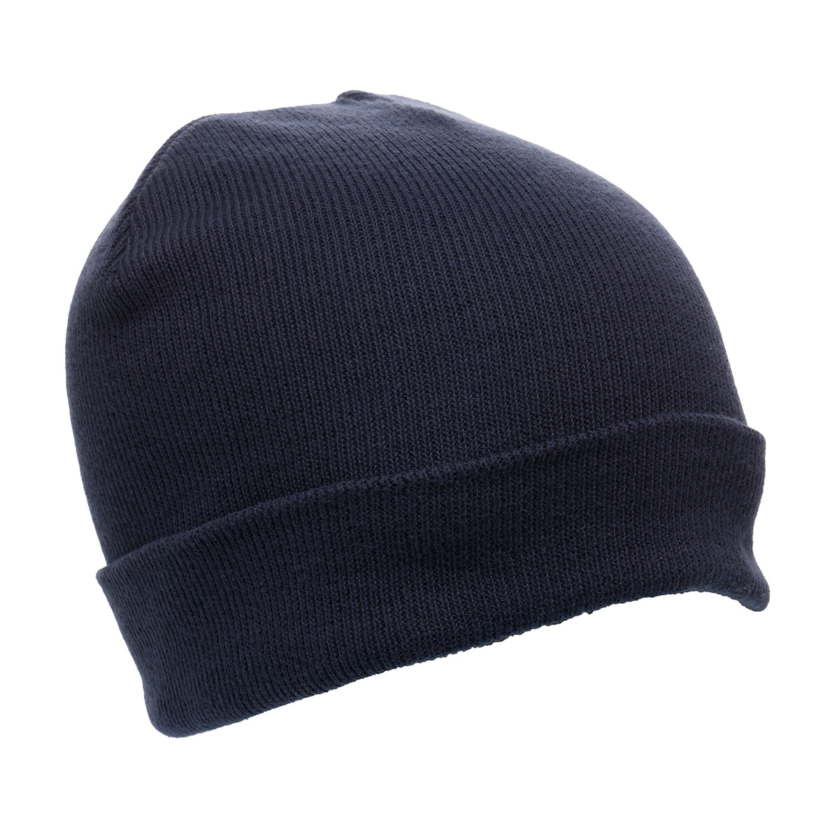 Branded Organic Cotton Double Knit Beanie Hat in Navy