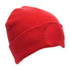 Branded Beanie Hat with Circular Patch in Red