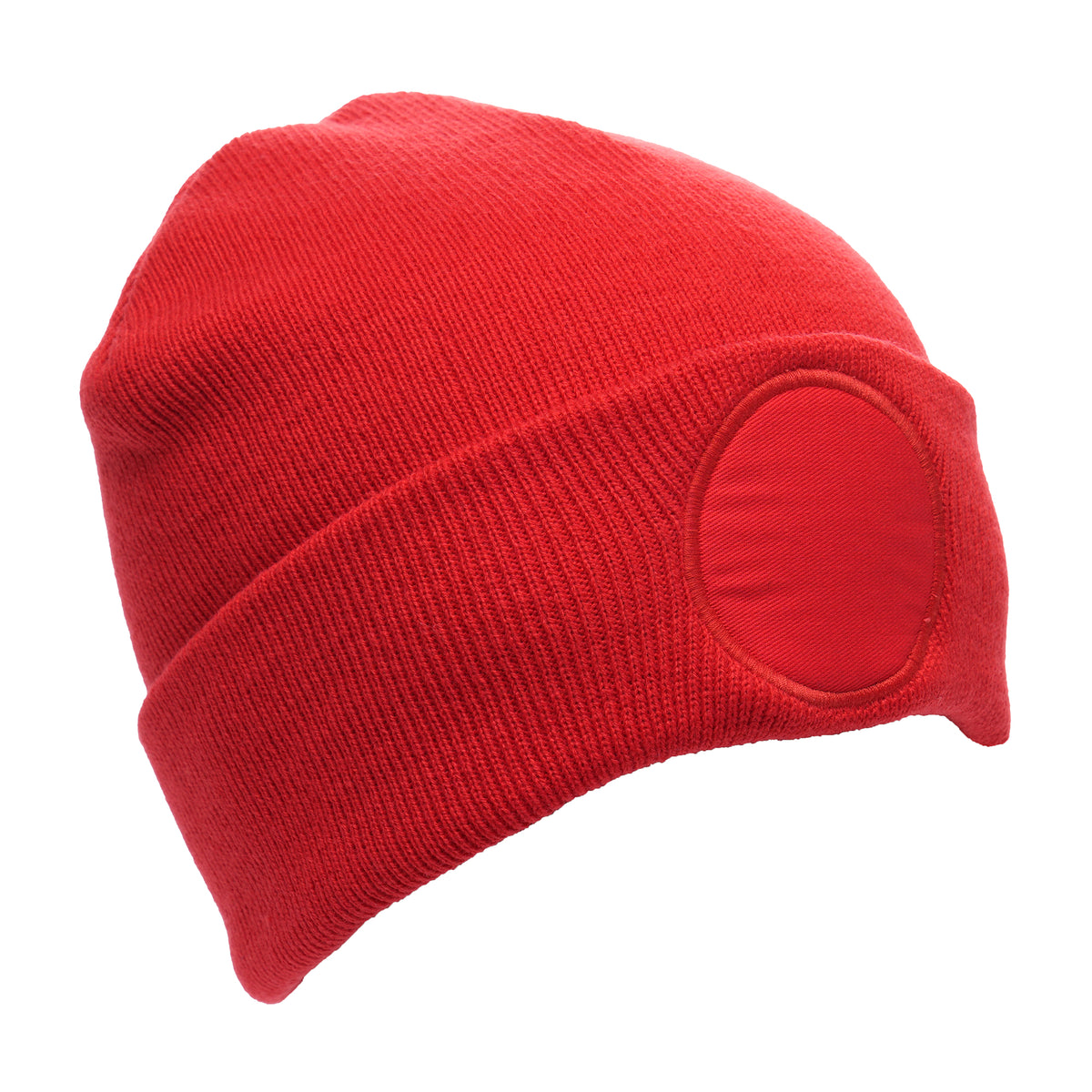 Branded Beanie Hat with Circular Patch in Red