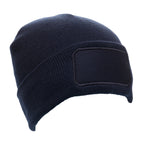 Branded Recycled Polyester Beanie with Rectangular Patch in Navy