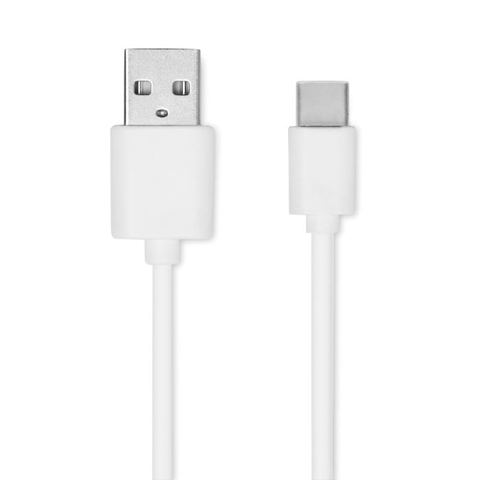 White USB cable with Type-C connector on a white background
