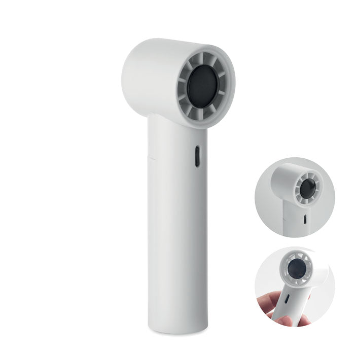 White handheld device with a black circular component on a white background