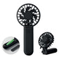 Black handheld fan with clip on a white background