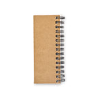 Brown notebook with black spiral binding on a white background