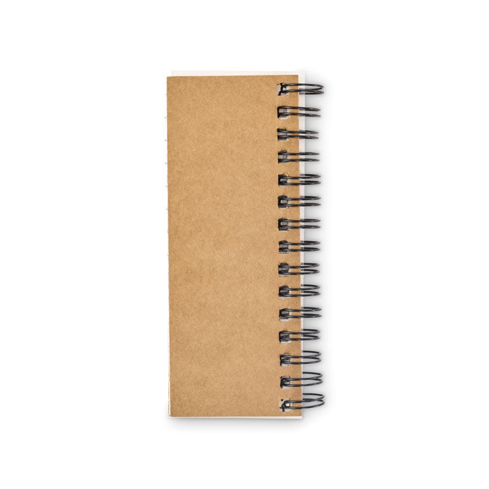 Brown notebook with black spiral binding on a white background