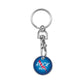 Keychain with 'Rock Radio' logo on a blue round tag against a white background
