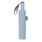 Compact light blue umbrella with a black handle on a white background