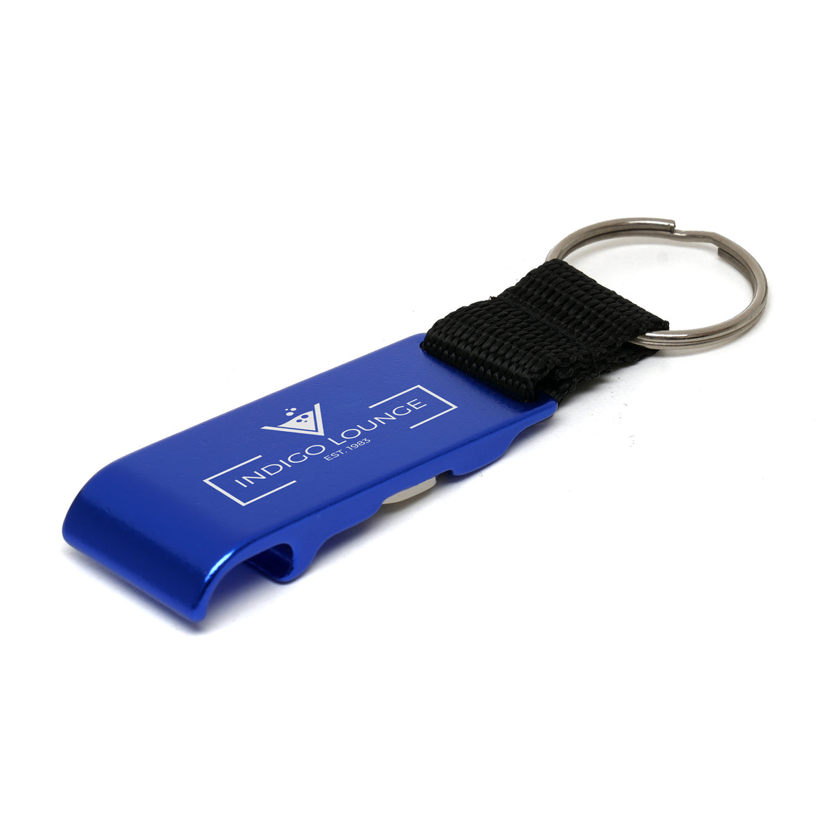 Branded Trolley Coin Bottle Opener Keyring in Blue