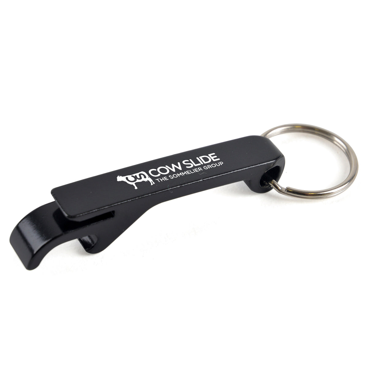 Branded Aluminium Bottle and Can Opener Keyring in Black