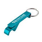 Branded Aluminium Bottle and Can Opener Keyring in Cyan