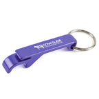 Branded Aluminium Bottle and Can Opener Keyring in Purple