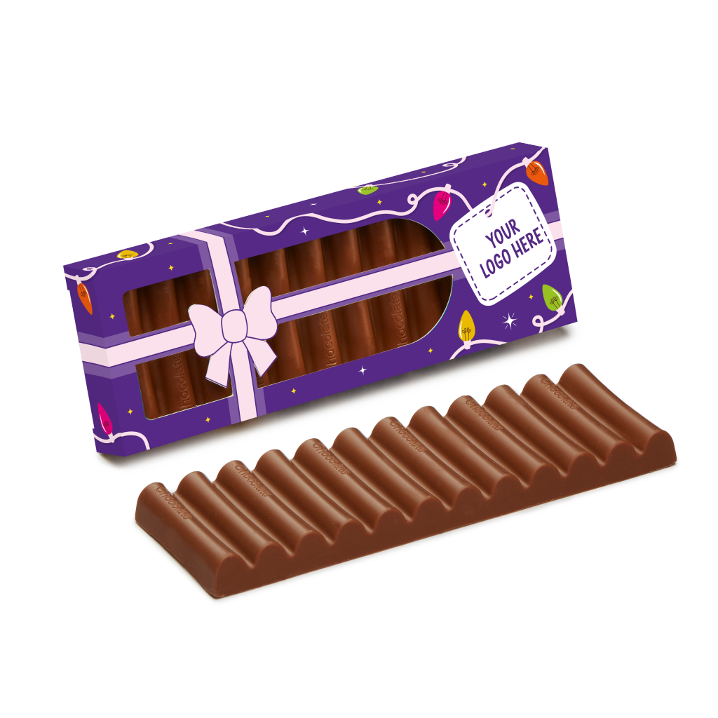 Branded Christmas chocolate batons in a present box