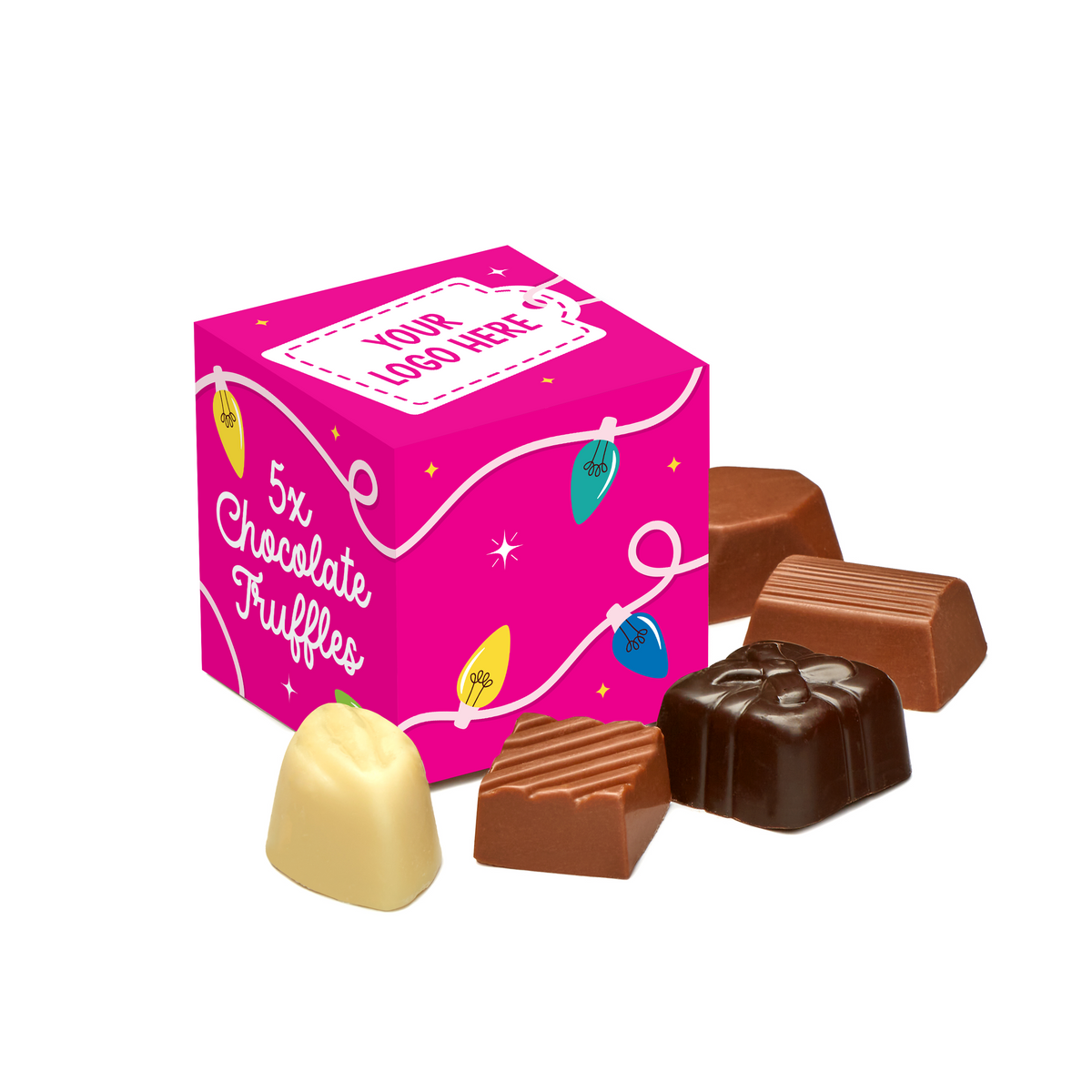 Branded truffle maxi cube, front view