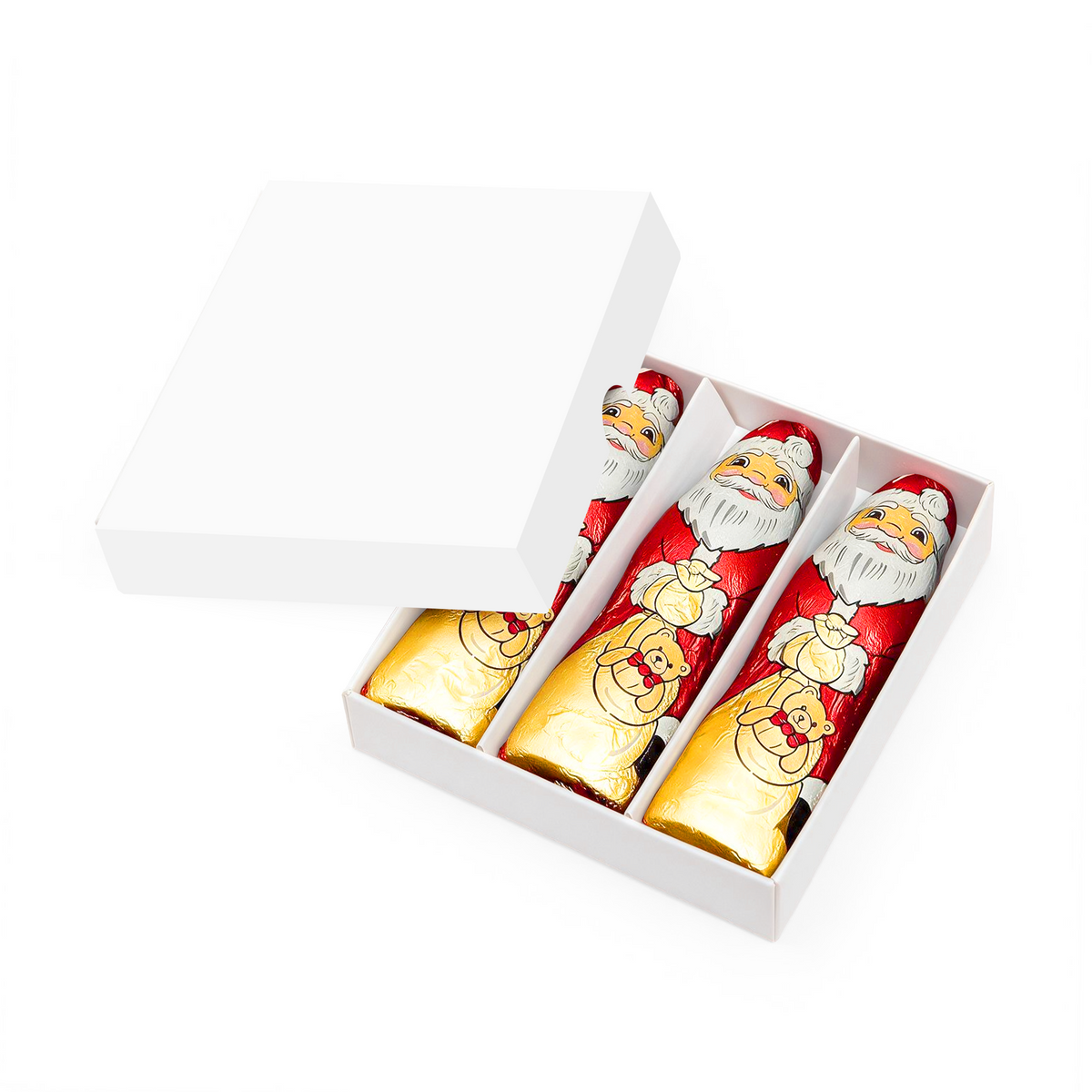 Branded foiled Santas treat box, unbranded packaging
