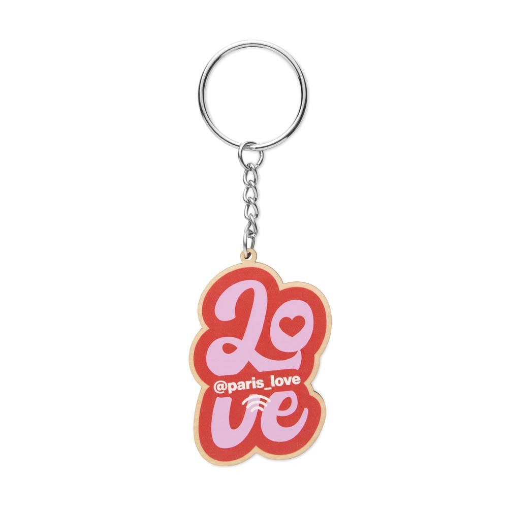 Keychain with 'LOVE' text on a white background