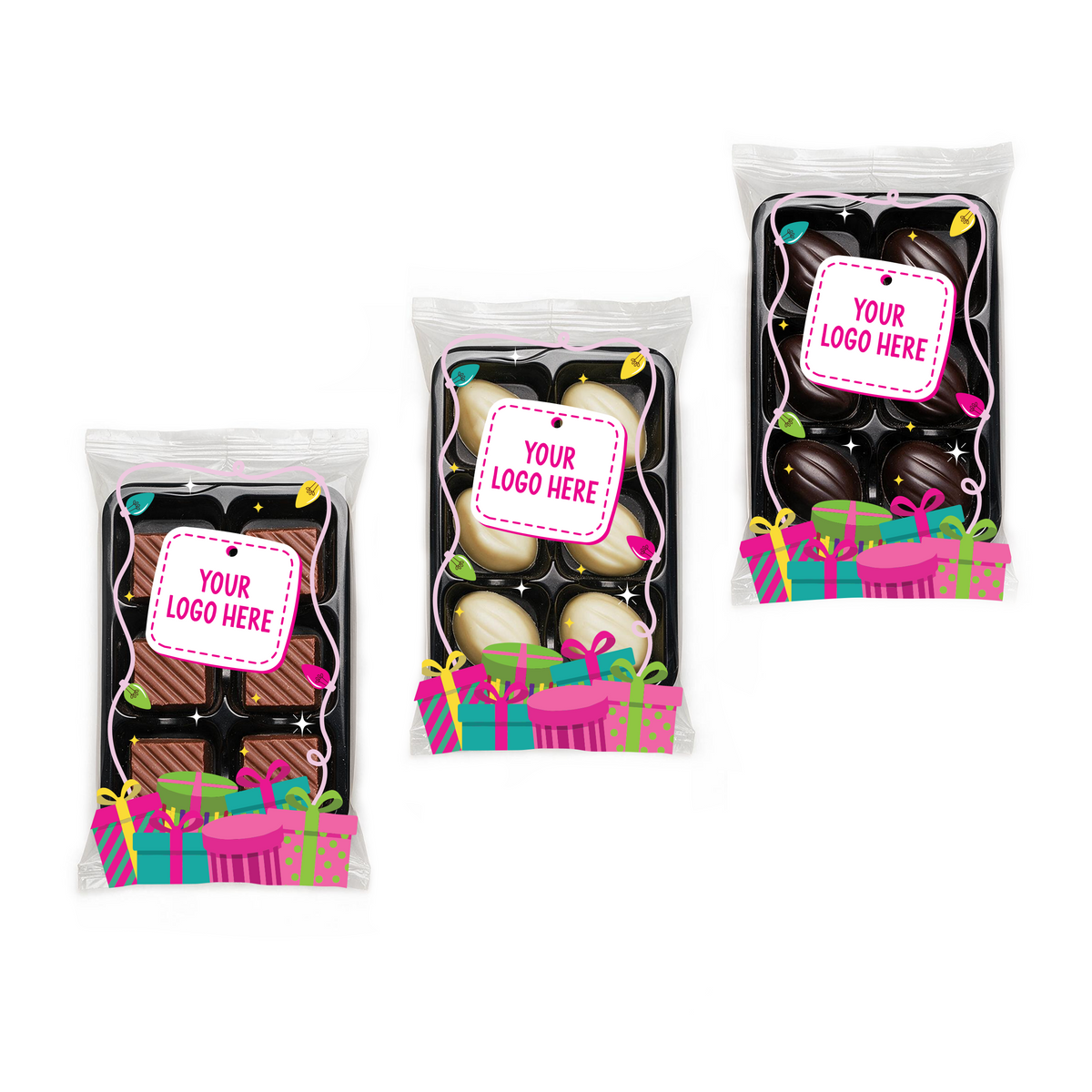 Branded single flavour truffle tray, front view