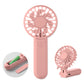 Pink handheld fan with additional attachment on a white background