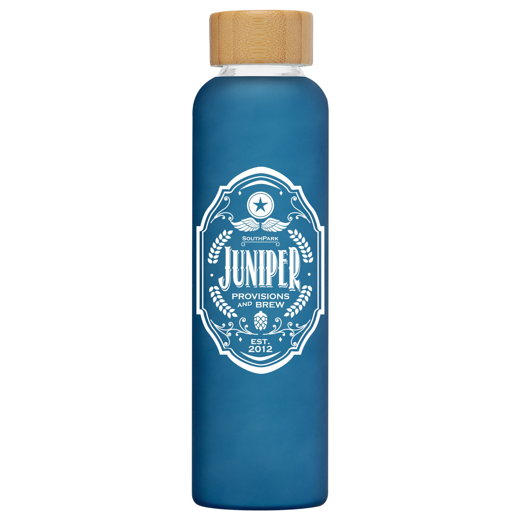 Branded Frosted Glass and Bamboo Water Bottle