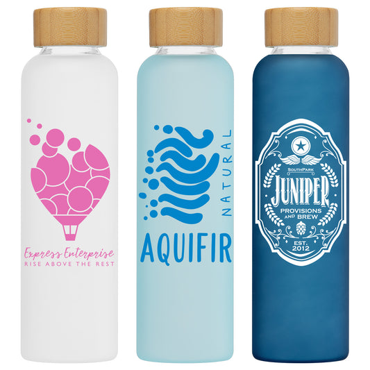 Frosted Glass Water Bottle with Bamboo Lid