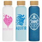 Branded Frosted Glass and Bamboo Water Bottle