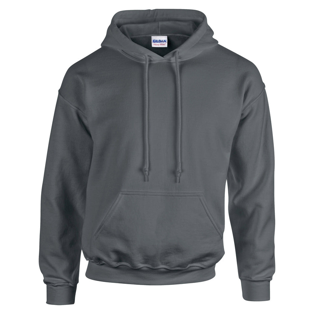 Branded Heavy Blend Hoodie with Double-Lined Hood in Dark Heather