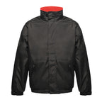 Branded Waterproof Fleece-Lined Jacket with Concealed Hood in Black/Red
