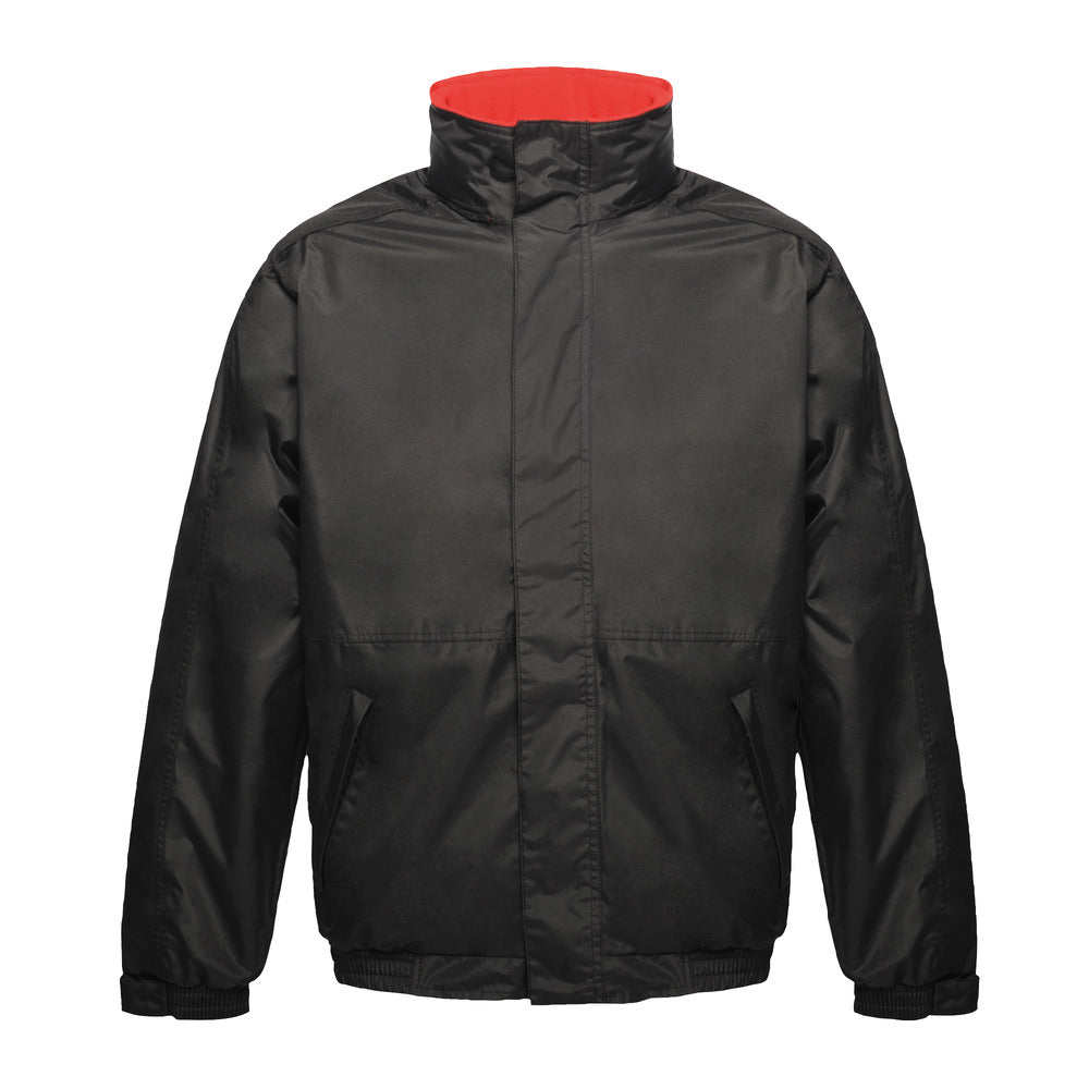 Branded Waterproof Fleece-Lined Jacket with Concealed Hood in Black/Red
