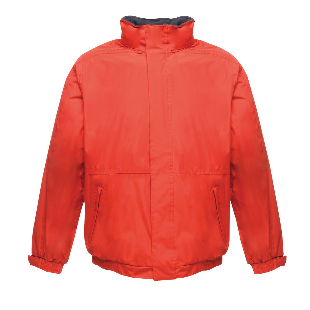 Branded Waterproof Fleece-Lined Jacket with Concealed Hood in Classic Red/Navy