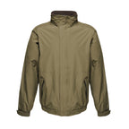 Branded Waterproof Fleece-Lined Jacket with Concealed Hood in Dark Khaki/Black