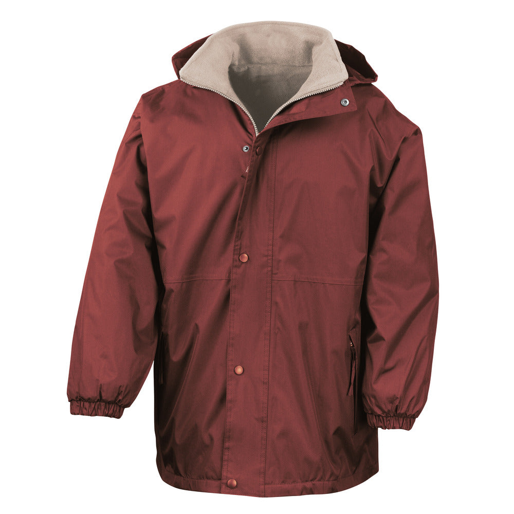 Branded Reversible Waterproof Jacket with Taped Seams in Burgundy/Camel