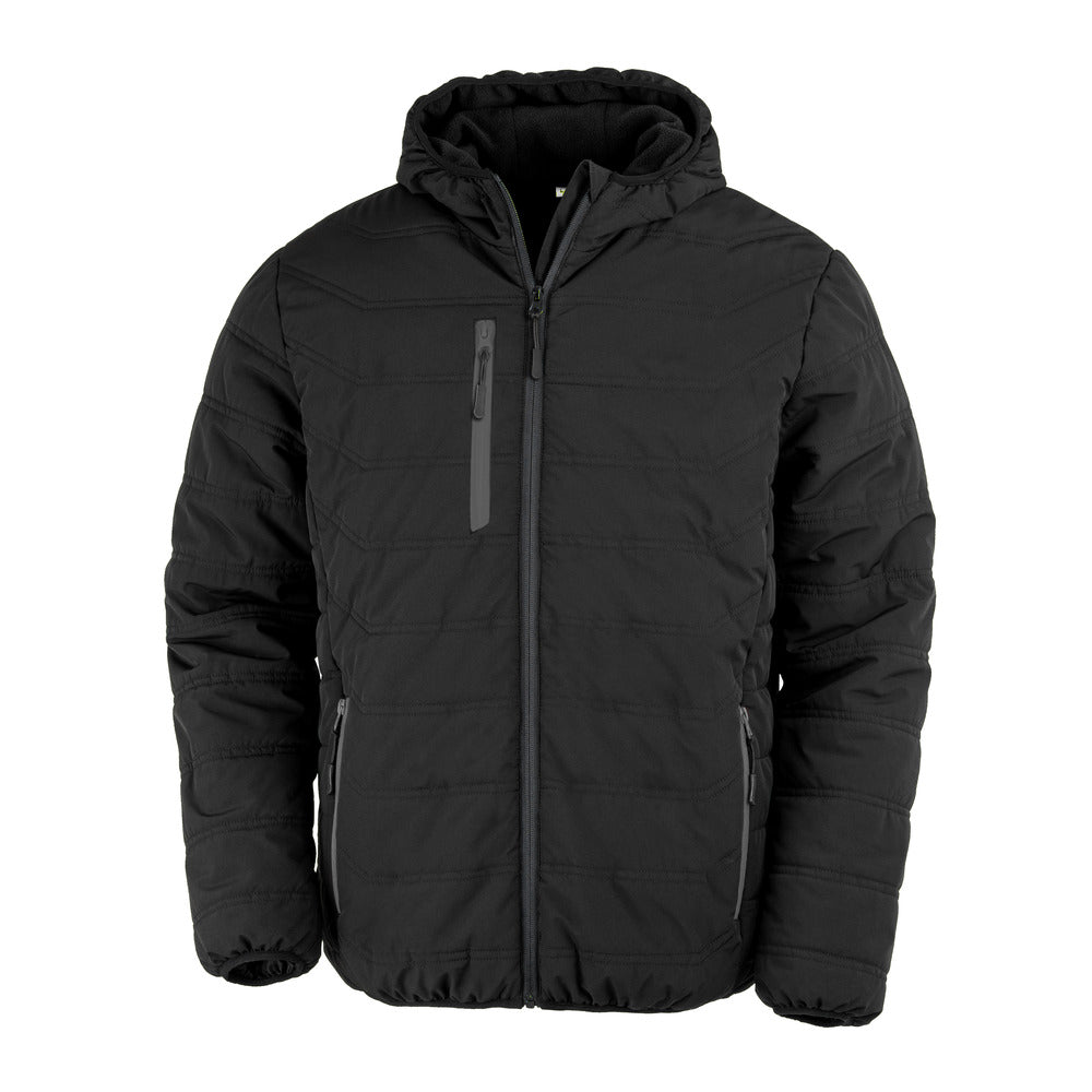 Branded Recycled Padded Winter Jacket with Fleece Lining in Black/Black