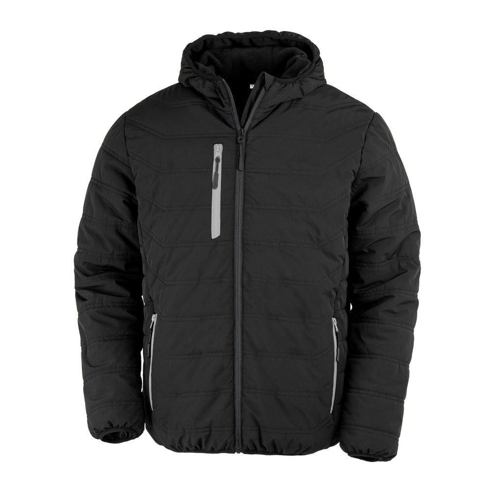 Branded Recycled Padded Winter Jacket with Fleece Lining in Black/Grey