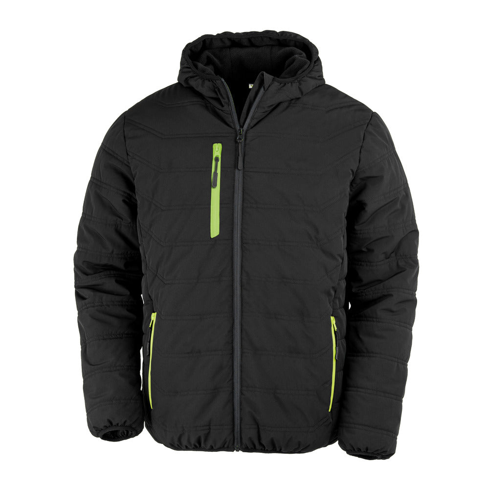 Branded Recycled Padded Winter Jacket with Fleece Lining in Black/Lime