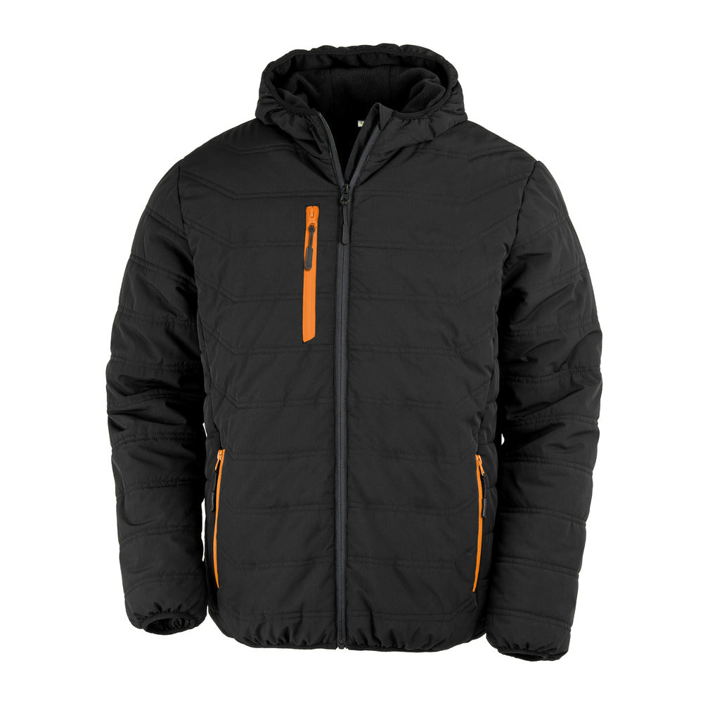 Branded Recycled Padded Winter Jacket with Fleece Lining in Black/Orange