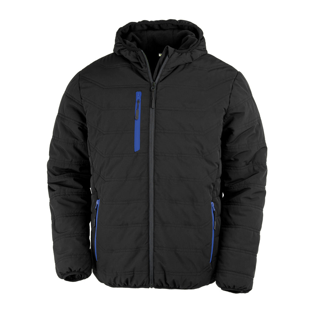 Branded Recycled Padded Winter Jacket with Fleece Lining in Black/Royal