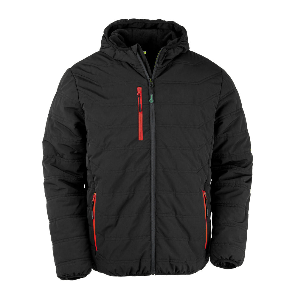 Branded Recycled Padded Winter Jacket with Fleece Lining in Black/Red