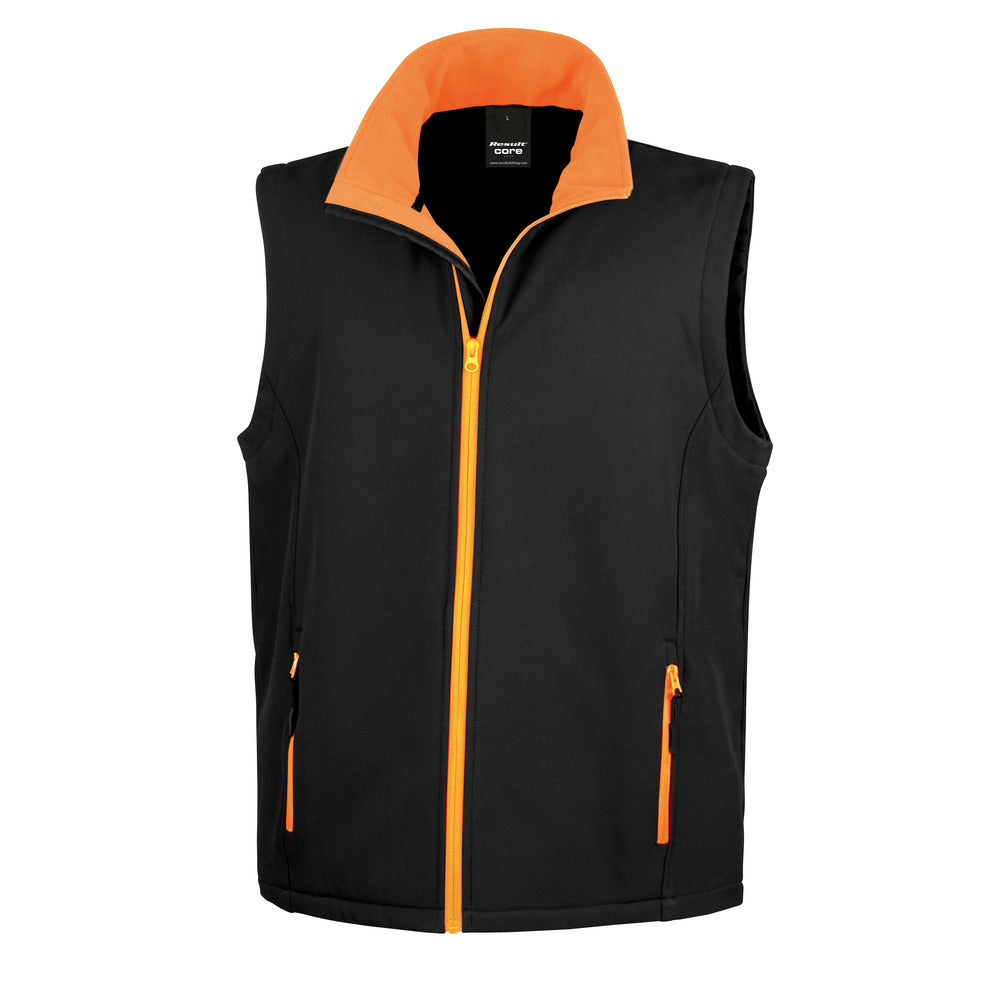 Branded Softshell Bodywarmer with Microfleece Lining in Black/Orange