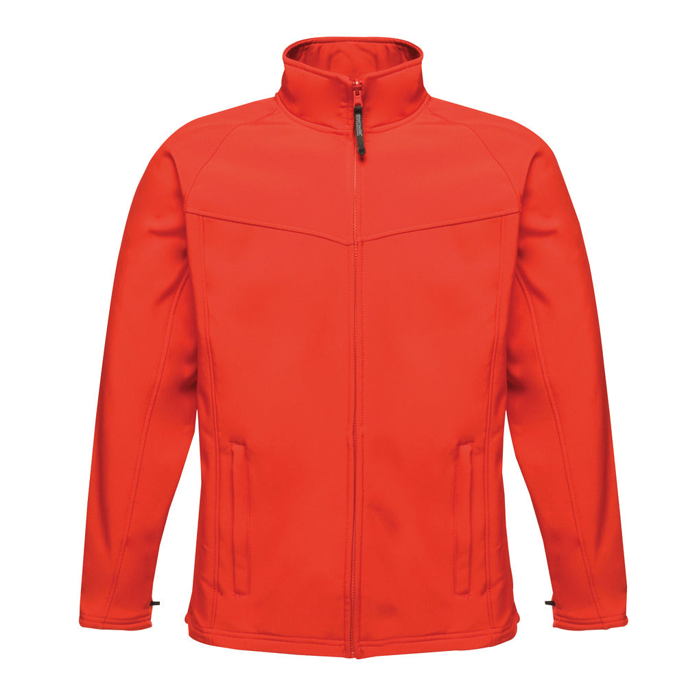 Branded Men's Stretch Softshell Jacket with Water Repellent Finish in Classic Red/Seal Grey