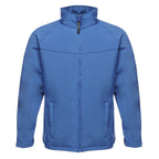 Branded Men's Stretch Softshell Jacket with Water Repellent Finish in Royal Blue/Seal Grey