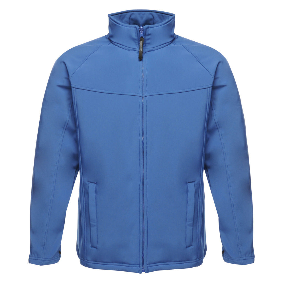 Branded Men's Stretch Softshell Jacket with Water Repellent Finish in Royal Blue/Seal Grey