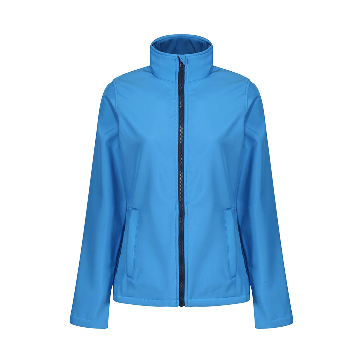 Branded Women's Printable Softshell Jacket in French Blue/Navy