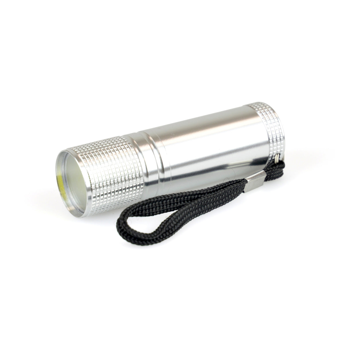 Branded Aluminium COB LED Torch with Wrist Strap in Silver