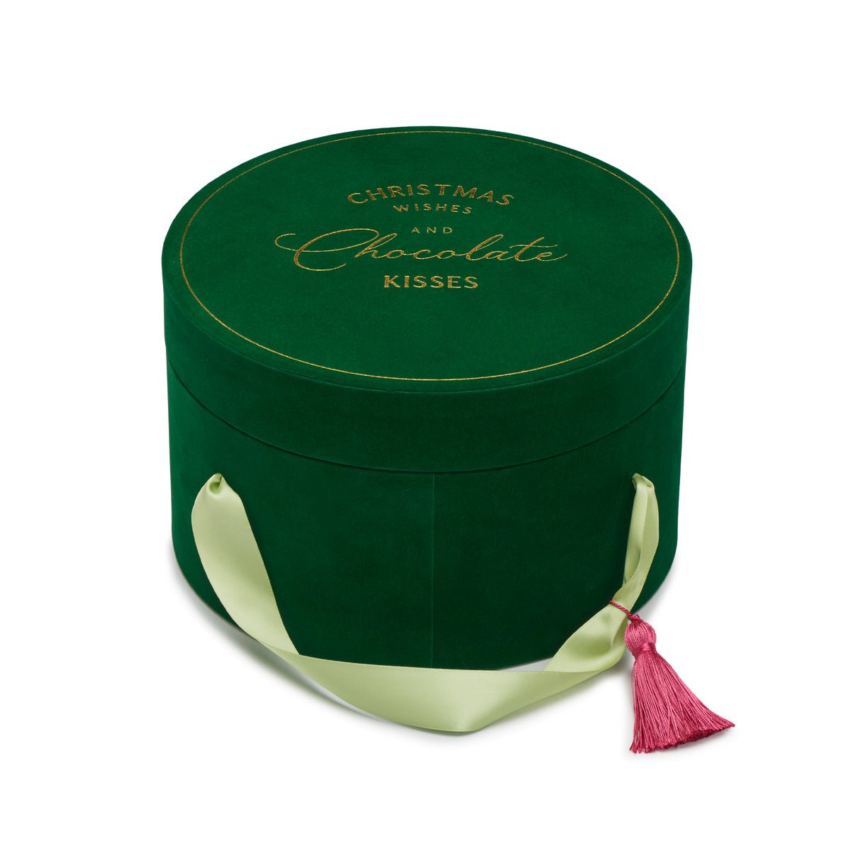 Branded luxury hat gift box in blue and green, front view