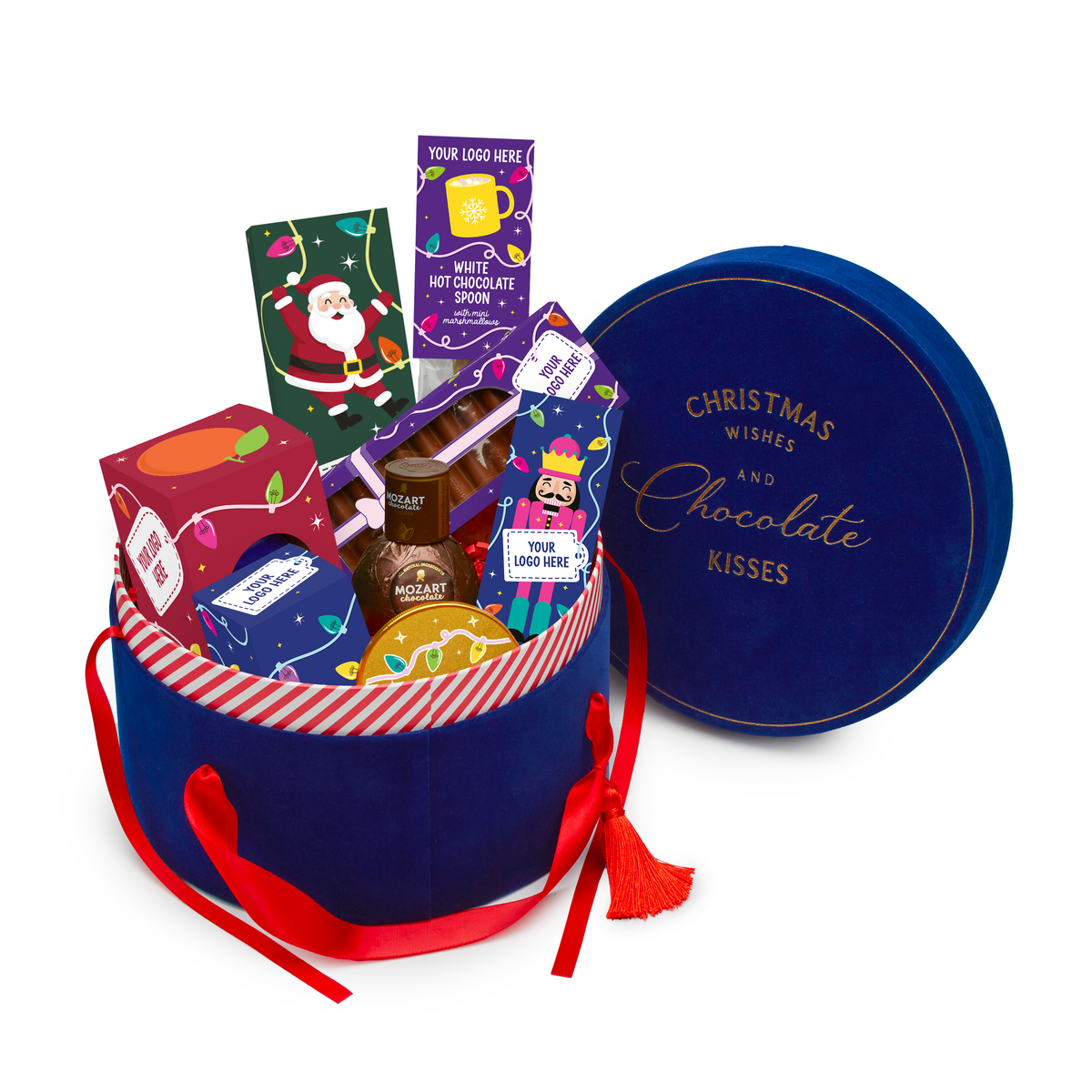 Branded luxury hat gift box in royal blue